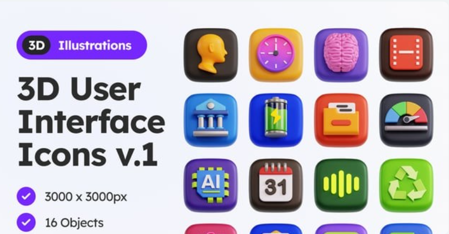 e2028586-db25-4e40-81ca-f9846d5ec766 A set of 3D UI icon resource source files including obj and fbx - Image 1